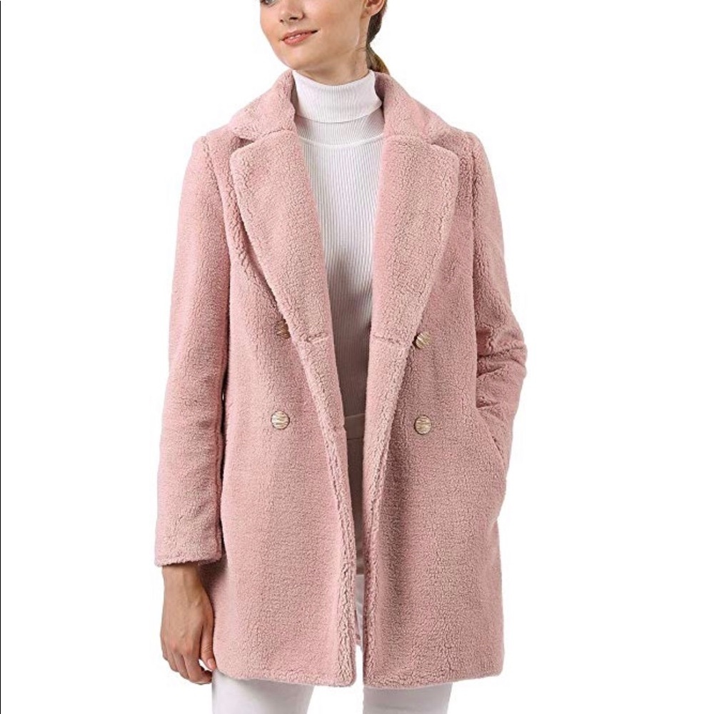 Double Breasted Faux Fur Pink Teddy Coat